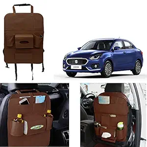 Oshotto Car Backseat Storage Organizer Phone Holder,Multi-Pocket for Bottles, Tissue Boxes,Kids Toy Storage and Great Travel Accessory Compatible with Maruti Suzuki New Swift Dzire 2017-2021 (Brown)
