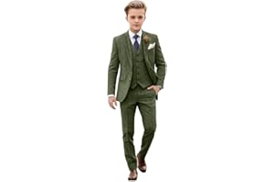 LIRDDY 3 Piece Boys Tweed Herringbone Suit Page Boys Wedding Party Outfit Kids Slim Formal Suit Toddler Suits for Boys Tuxedos Costume