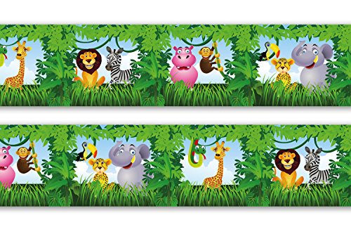 Vliesbordüre "Dschungeltiere", 520x15cm, Tapetenbordüre, Wandbordüre, Borte, Wanddeko,Kinder, Urwald