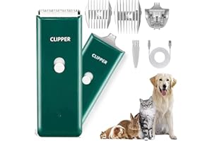 Favrison Tosatrice professionale per cani con 2 lame per peli di animali domestici, ricaricabile senza fili, per cani, gatti, conigli (verde+lama stretta)