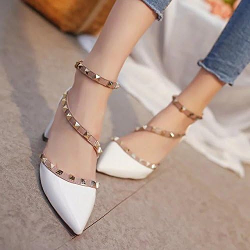 SHOESHAOGE Rivet Pointed High-Heeled Shoes Yoo Jeong. Single Shoes With Bare, Rough With Strap Sandals,Eu39