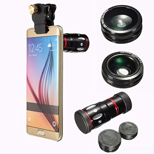 Lenti Telefono, Lenti Smartphone M.Way 3 in 1 Lenti Kit Telecamera Universale con Obiettivi 10 x Teleobiettivo Micro + Fisheye Supreme 180Â°+ Largo Angolo per Apple iPhone 7 SE 6 6S 5S 5C 4S, Samsung Galaxy S7 S6 S5 S4 S3 Nota 4 3 2, Huawei P8 P9, Blackberry, Sony Xperia