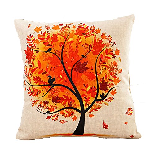 Vanki Pastoral Style Cotton Linen Square Decorative Throw Pillow Case Cushion Cover 18X 18 inches, Autumn Tree of Life