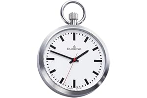 DUGENA Herren-Taschenuhr 4288025-1 Lepine, Quarz, weißes Zifferblatt, Edelstahlgehäuse, Mineralglas, inklusive Kette