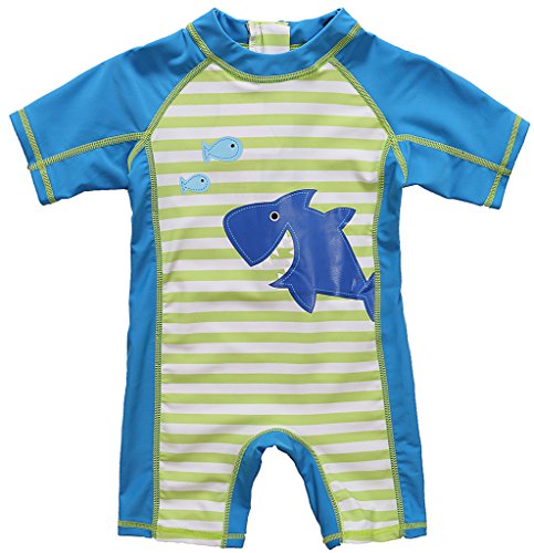 CharmLeaks Baby Boy Short Sleeve Zip Rash Guard Striped UV Protection One Piece Swimwear Swimsuit UPF 50+