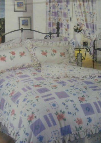 Double Bed Size Duvet / Quilt Cover Set, Blenheim, Frilled Floral Boxes / Squares, Lilac, Cream, Pink