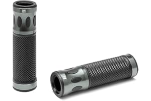 ALCHEMY PARTS Poignees Moto en Caoutchou et Aluminium en Gris pour Guidon de 22mm | Café Racer Bobber Roadster Streetfighter Chopper