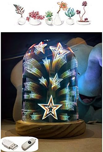 MUCHER 3D Lamp Coloured Glass Dome Bamboo Base LED Star Lamp Mood Light ideal for Bedroom,Living Room, Hallway