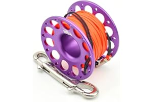 ICDKOYK Tenere Il Bobina di Spool di Immersione con Bobine Solido Portatile di Corda in Poliestere pietrezzatore accese Pesca Accessori subacquei con Gancio Doppio fine, Viola, 30m