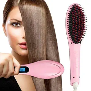 Xiqarn Hair Electric Comb Brush 3 in 1 Ceramic Fast Hair Straightener For Women's Hair Straightening Brush with LCD Screen, Temperature Control Display,Hair Straightener For Women (red)