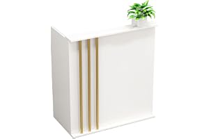 Litet receptionsskrivbord, vit receptionsbänk med låsbara lådor, modern detaljhandelsbänk, skrivbord, närbutik, klädbutik, frisörsalong, hotell (vit, med skåp)