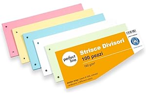 PERFECT IDEAZ perfect line 100 Strisce divisori raccoglitori ad anelli A4, trapezio, classificatori per documenti ufficio in cartone riciclato, Segna pagina Made in Germany, 5 colori, forati