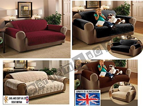 QUILTED FURNITURE SOFA SETTEE SLIP COVER PET PROTECTOR THROW WATER REPELLENT (3 Seater 68" x 70.5", Wine)