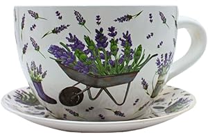 Dekohelden24 Flower Pot, Plant Cup, Planter, Planter, Flower Pot, Planter with Ceramic Handle, Lavender, L/W/H 25 x 23 x 14 cm