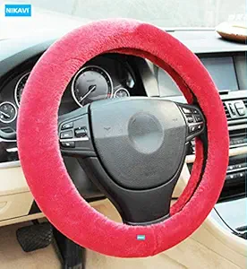 NIKAVI Plush Stretch-On Vehicle Steering Wheel Cover, Classic Car Wheel Productor (Red)