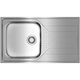 TEKA 1 Bowl Sink with Drainer Right, Stainless Steel, Depth 190 mm, Furniture 50 cm, Manual Drain with Basket 3&frac12;" and Siphon,