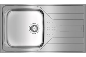 TEKA Fregadero Encastrado 1 Cubeta con Escurridor Derecha, Acero Inoxidable, Profundidad 190mm, Mueble 50cm, Desagüe Manual con Canasta 3½" y Sifón, Universe 50 T-XP 1C 1E Plus