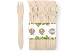 GREENBOX Lot de 100 fourchettes jetables en bois I Couverts jetables biodégradables et compostables en bois I 18 cm