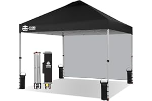 CROWN SHADES Pop Up Gazebo with 1 Sidewall 3m x 3m, Waterproof Pop Up Tent, Center Lock One Push Instant Event Shelter Canopy, Folding Party Tent with Carry Bag, Bonus 8 Stakes and 4 Ropes, Black
