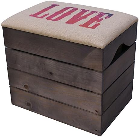 LIZA PREMIUM WOODEN STORAGE STOOL BENCH (TAUPE), for Shoes. Organiser, Pouffe, Toy Box Chest. Vintage Style with Folding Soft Seat Cushion. Solid Nordic Wood - 50 x 45 x 36 cm (Love)