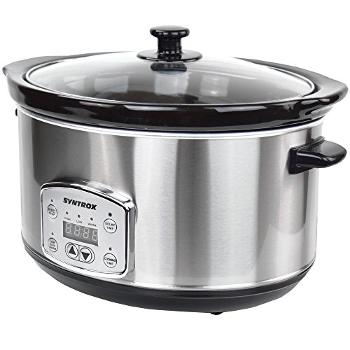 Syntrox Germany 4,5 Liter Digitaler Edelstahl Slow Cooker mit Timer und Warmhaltefunktion