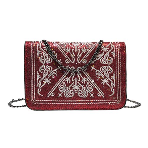 Preisvergleich Produktbild Damenmode Glitter Bling Umhängetaschen / VENMO Pretty Stickerei Umhängetasche / Segeltuch-Handtaschen-Kreuzkörper sollte / Geldbeutel-Tasche Tote-Handtasche Schulter Messenger Tote Taschen (Red)