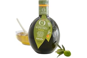 AROMA & TRADITION SANCHO Aceite De Oliva Virgen Extra Arbequina Premium 500ml Botella Vidrio AOVE SANCHO Gourmet Suave Aromatico Frutal Consumo en Crudo Cosecha Temprana Primera Extracción en Frío Origen España DOP La Mancha