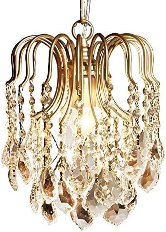 Siminda Crystal Chandelier with Mini Style Flush Mount Ceiling Light Fixture for Study Room Office, Dining Room, Bedroom, Living Room 3 Head Gold