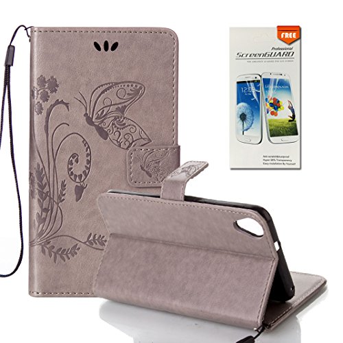 Funda HTC Desire 820 OuDu Carcasa de Billetera Casco Patr  n de Gofrado Caja Elegante Flor Mariposa Funda PU Cuero Carcasa Suave Protectora con Correas de Tel  fono Funda Arbol Flip Wallet Case Cover Bumper Carcasa Flexible Ligero Ultra Delgado Caja Anti Rasgu  os Casco Anti Choque Funda Soporte con Cierre Magn  tico y Ranura para Tarjetas - Gris-Plata  Regalo 1 Protector de pantalla 