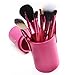 Lychee Women 12pcs Soft Professional Makeup Brushes Cosmetic Make Up Brush Set Kit Foundation with Cup Holder Case (12Pcs Red)