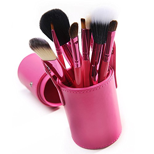 Lychee Women 12pcs Soft Professional Makeup Brushes Cosmetic Make Up Brush Set Kit Foundation with Cup Holder Case (12Pcs Red)