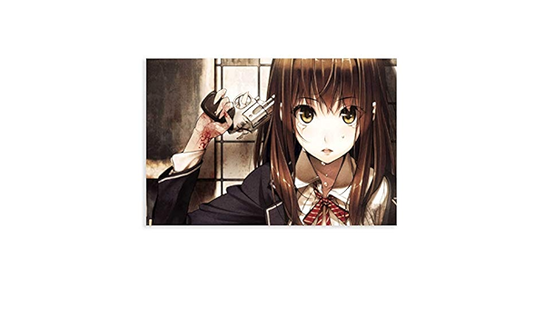 Sad Anime Girl Holds A Gun Towards Her Head With Blood On Her Hands And Tears On Her Face Canvas Poster Wall Art Decor Print Picture Paintings For Living Room Bedroom Decoration