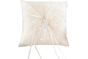 DOKRIN Coussins pour bagues,Coussin pour alliances couleur champagne, en dentelle et perles, accessoires de décoration de mariage, 15 cm