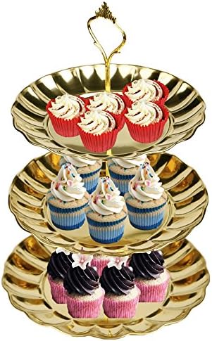 Fruit Plate Cake Stands Fruit Tray 3-Tier Stainless Steel Plates Fruits Cakes Desserts Candy Buffet Stands for Wedding &amp; Home &amp; Party (3-Tier Silver)