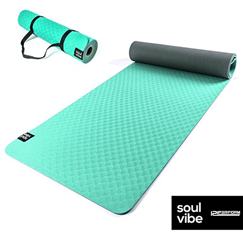 Esterilla de yoga de TPE delgada de 6 mm. Estera antideslizante de buen agarre. Ecológica, adecuado para fitness o pilates, correas para llevar incluidas, de la marca 121PERFORM, color verde, tamaño 183 x 60 x 0.6 cm, 68.11 x 23.62 x 0.24inches