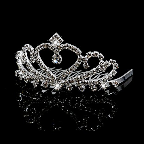 Pixnor Hochzeit Braut funkelnden Kristall Strass Krone Tiara Haarreif mit Kamm Silber - 4