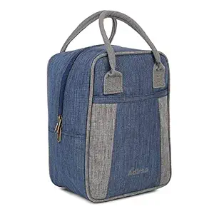 ADIRSA LB3016 Women Men Adults Nylon Canvas Insulated Lunch Bag for Office School Eco Friendly Reusable & Washable (Navy Blue)