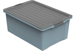 Rotho Compact Caja de almacenamiento 38l con tapa, Plástico (PP reciclado) sin BPA, azul/antracita, A3/38l (57.0 x 40.0 x 25.0 cm)