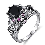 GJJ Schwarze Zirkonia Damen Ring Non-Mainstream Zirkon Schmuck Vintage schwarz Gold Schädel Ring Female Ring,schwarz,Nummer 6