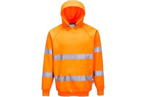 Portwest B304 Hi Vis Mens Hoodie Reflective Pullover High Visibility Hooded Sweatshirt Safety Workwear With Reflective Tape Orange Medium