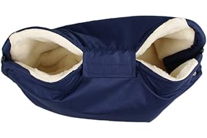 Kaarsgaren Handwärmer für Kinderwagen Dunkelblau, warmer Handmuff mit Merinowolle Innenfutter, Universalgröße für Buggy, Jogger, Radanhänger (Blau)