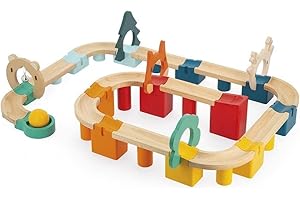 Janod - Mon Premier Circuit en Bois - 44 Pièces en Bois Massif - Jeu de Construction et d'Éveil - Développement de la Motricité Fine - Certifié FSC - Peinture à l'Eau - Dès 2 Ans, J08044