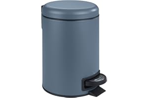 WENKO Pattumiera a pedale Leman, 3 litri, con inserto estraibile, in Acciaio verniciato, 17x25x22.5 cm, Blu scuro