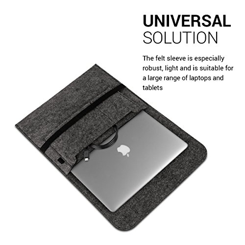 kwmobile Laptoptasche Filz Sleeve für 11″ 11,6″ Laptop / Tablet – Notebook Tasche Schutzhülle Laptop Case Hülle in Dunkelgrau mit Innentaschen Innenmaße: ca. 31,5 x 25 cm - 3