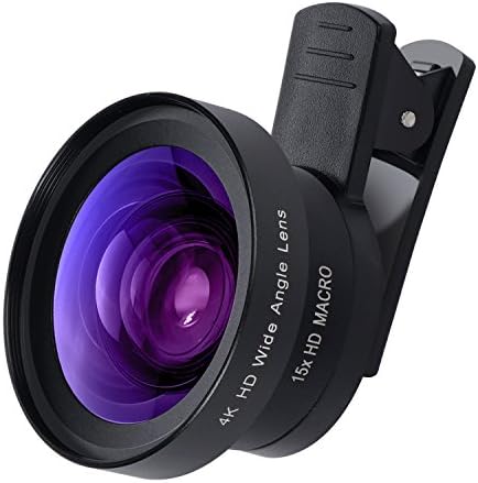 Phone Lens Kit, Professional 2 in 1 HD Camera Lens Kit 0.45X HD Super Wide Angle, 15X Macro Lens for iPhone 7 6s 6s plus 6 plus 5s SE, Samsung Galaxy S7 8 &amp; Most Smartphones, Tablet (Black)