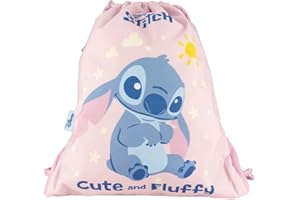 CERDÁ LIFE'S LITTLE MOMENTS String Bag Stitch 40x30 cm – Sacca Zaino con Coulisse Rinforzata, Tasca Esterna, Tessuto Impermeabile, Licenza Ufficiale Disney Cerdà