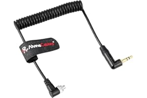 Alvin’s Cables Tentacle Timecode Kabel für Panasonic Lumix S1H, GH5s, GH6, GH7 Kameras, 3.5mm TRS auf Locking PC Spiralkabel für Tentacle Sync-E, Track-E, Timebar