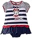 Disney Baby-Girls 0-24m Minnie Mouse Striped Short Sleeve Romper, Blue (Estate Blue/Red), 12 Months