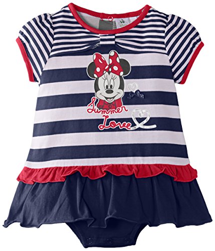 Disney Baby-Girls 0-24m Minnie Mouse Striped Short Sleeve Romper, Blue (Estate Blue/Red), 12 Months