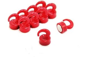 FIRST4MAGNETS Ganci Magnetici In Plastica Rossa Per Frigorifero, Ufficio, Lavagna, Tabellone, Archiviazione - 12mm Dia x 20mm Di Altezza - 1kg Di Tiro - Pacco Di 10